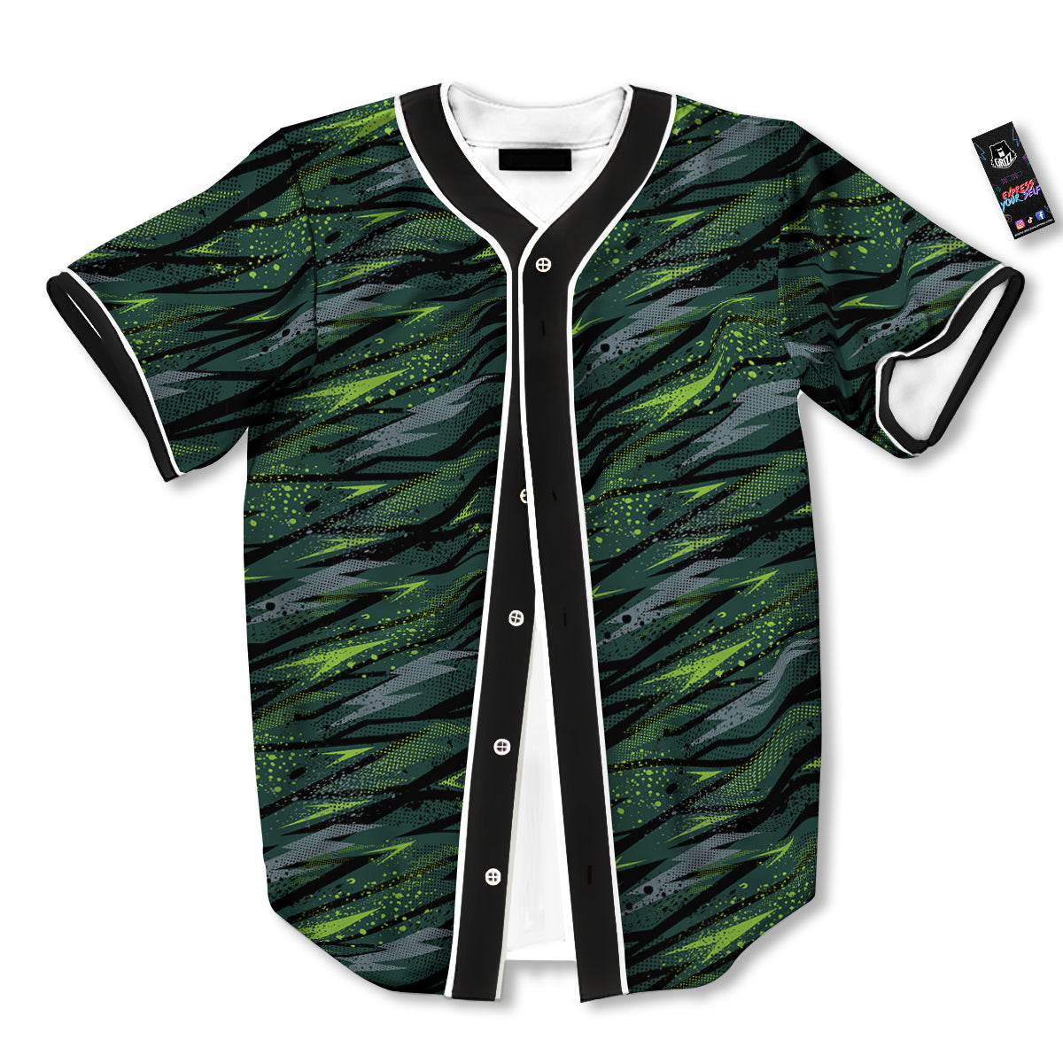 Abstract Green Lightning Print Pattern Baseball Jersey-grizzshop