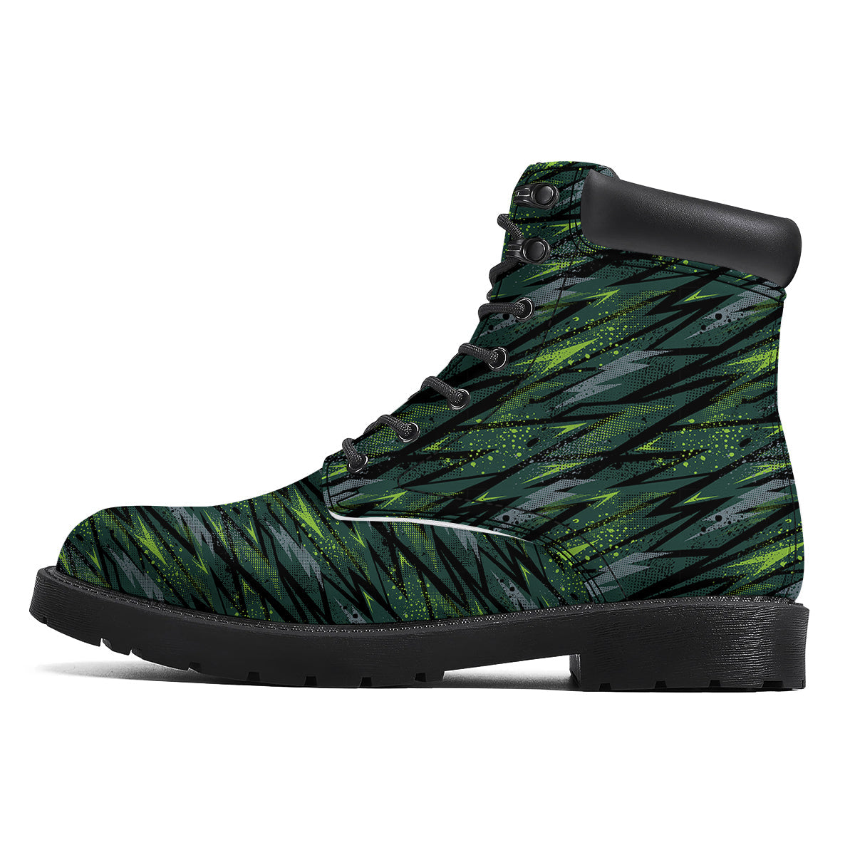 Abstract Green Lightning Print Pattern Boots-grizzshop