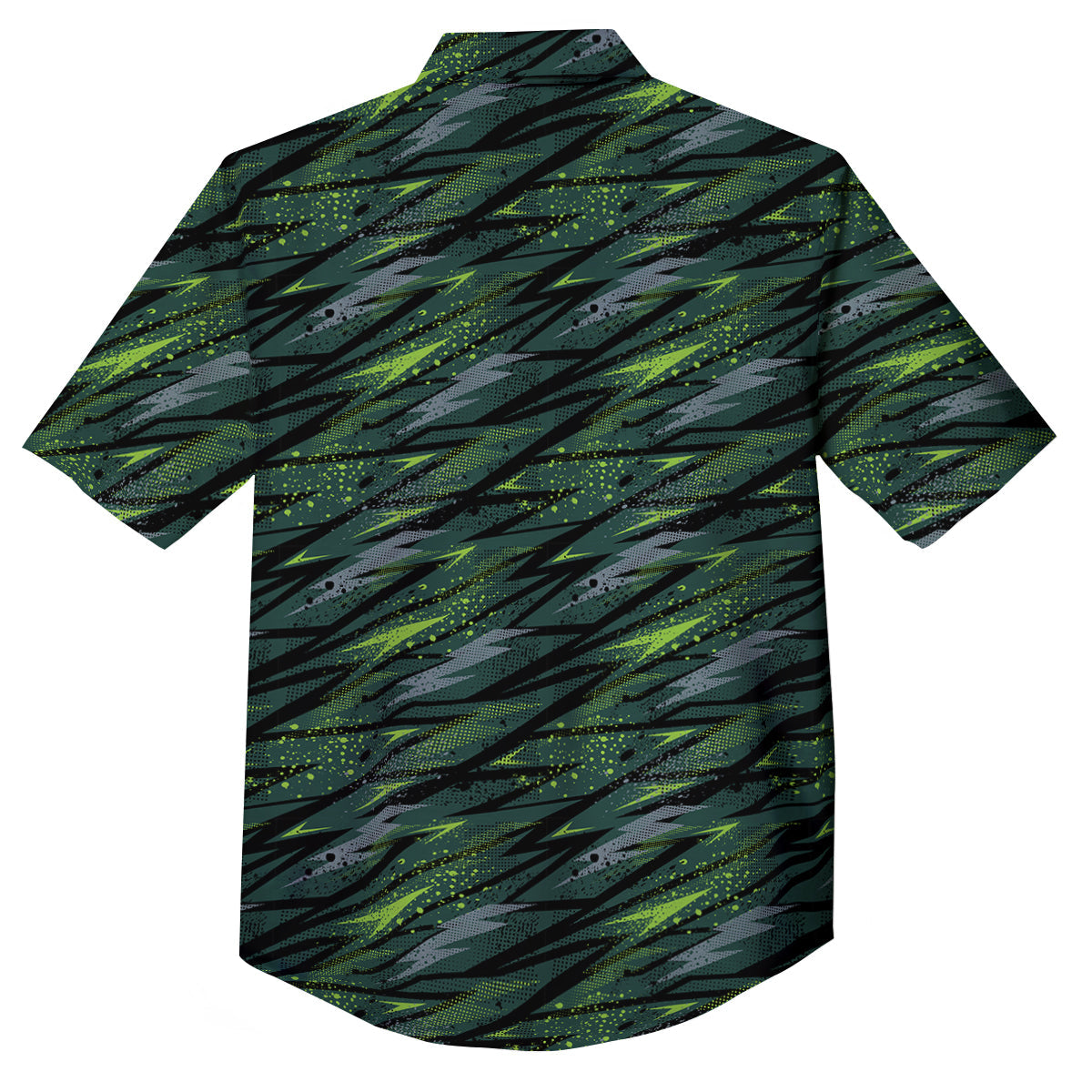 Abstract Green Lightning Print Pattern Button Up Shirt-grizzshop