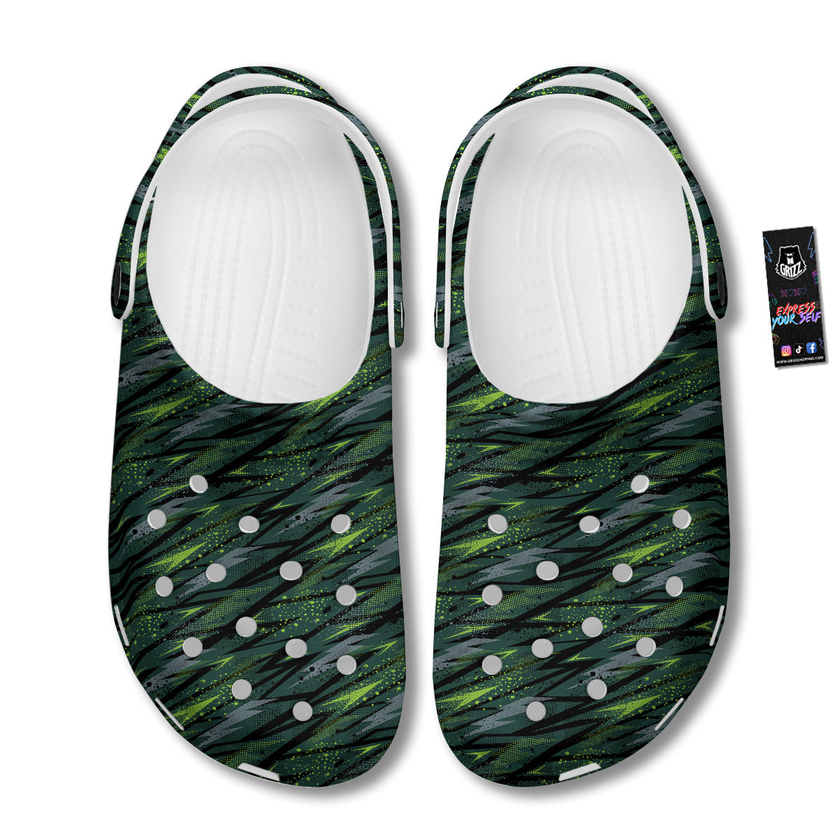 Abstract Green Lightning Print Pattern Clog-grizzshop