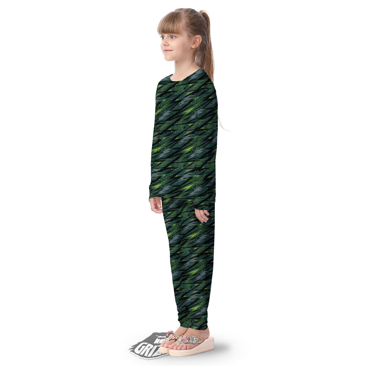 Abstract Green Lightning Print Pattern Kid's Pajamas-grizzshop