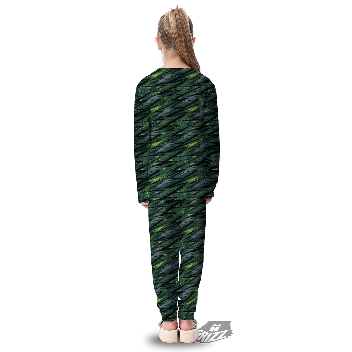 Abstract Green Lightning Print Pattern Kid's Pajamas-grizzshop