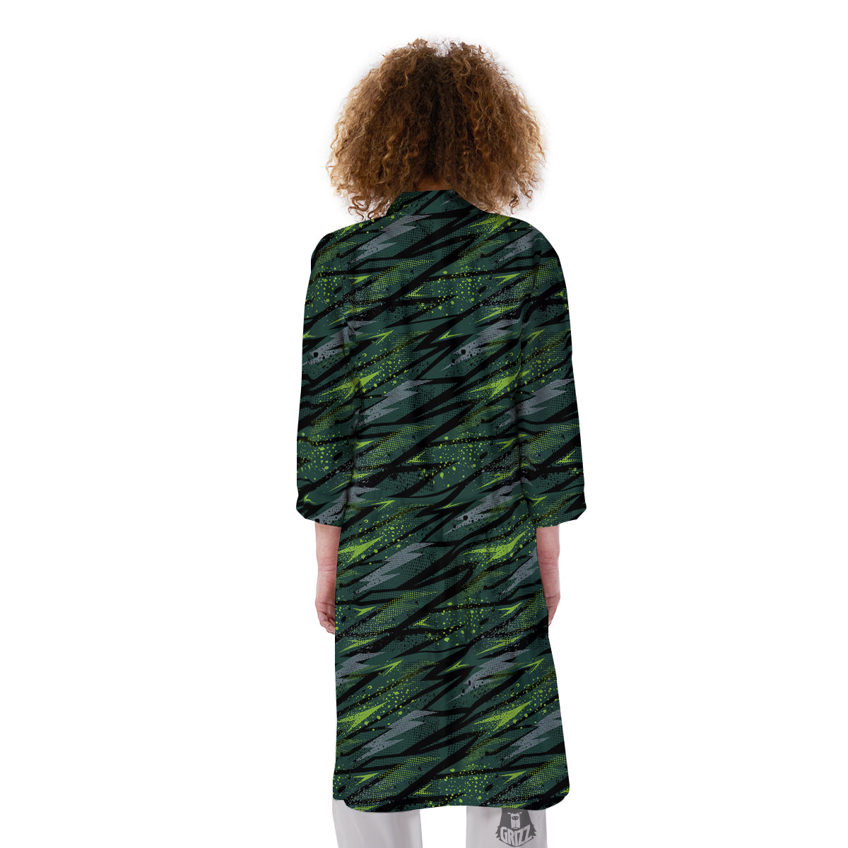 Abstract Green Lightning Print Pattern Kimono-grizzshop