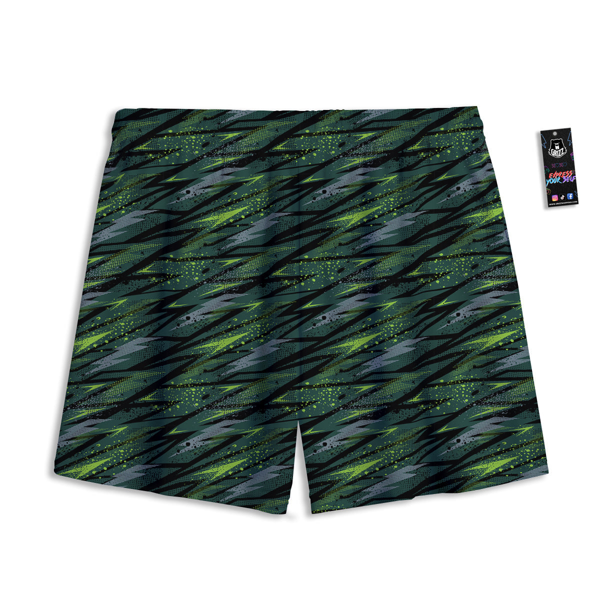 Abstract Green Lightning Print Pattern Mesh Shorts-grizzshop