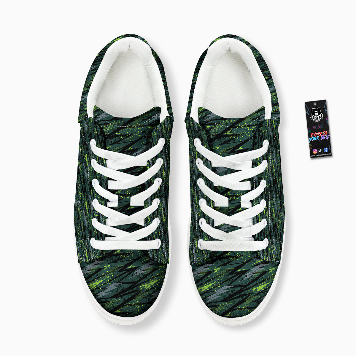 Abstract Green Lightning Print Pattern Platform Shoes-grizzshop