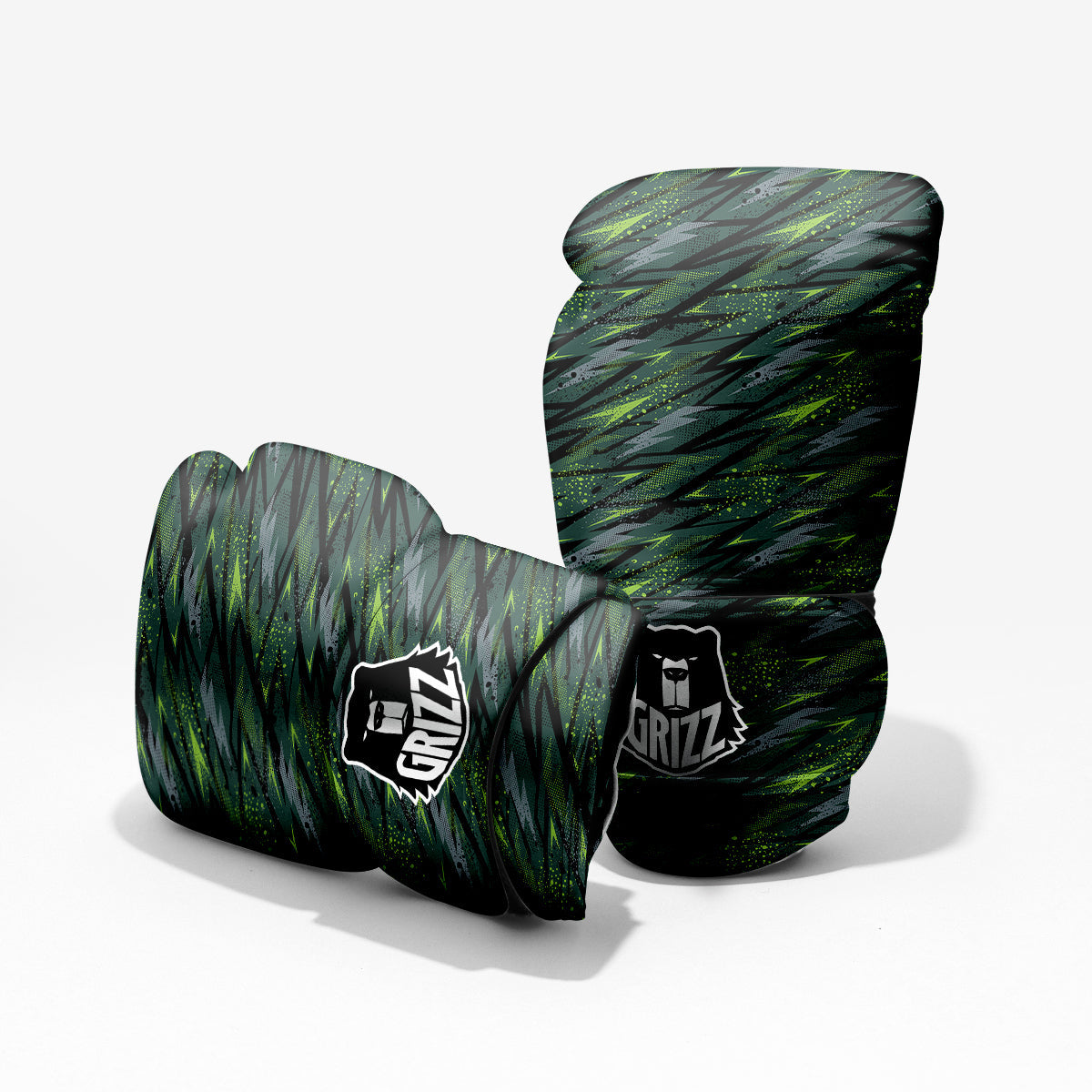 Abstract Green Lightning Print Pattern Sparring Gloves-grizzshop