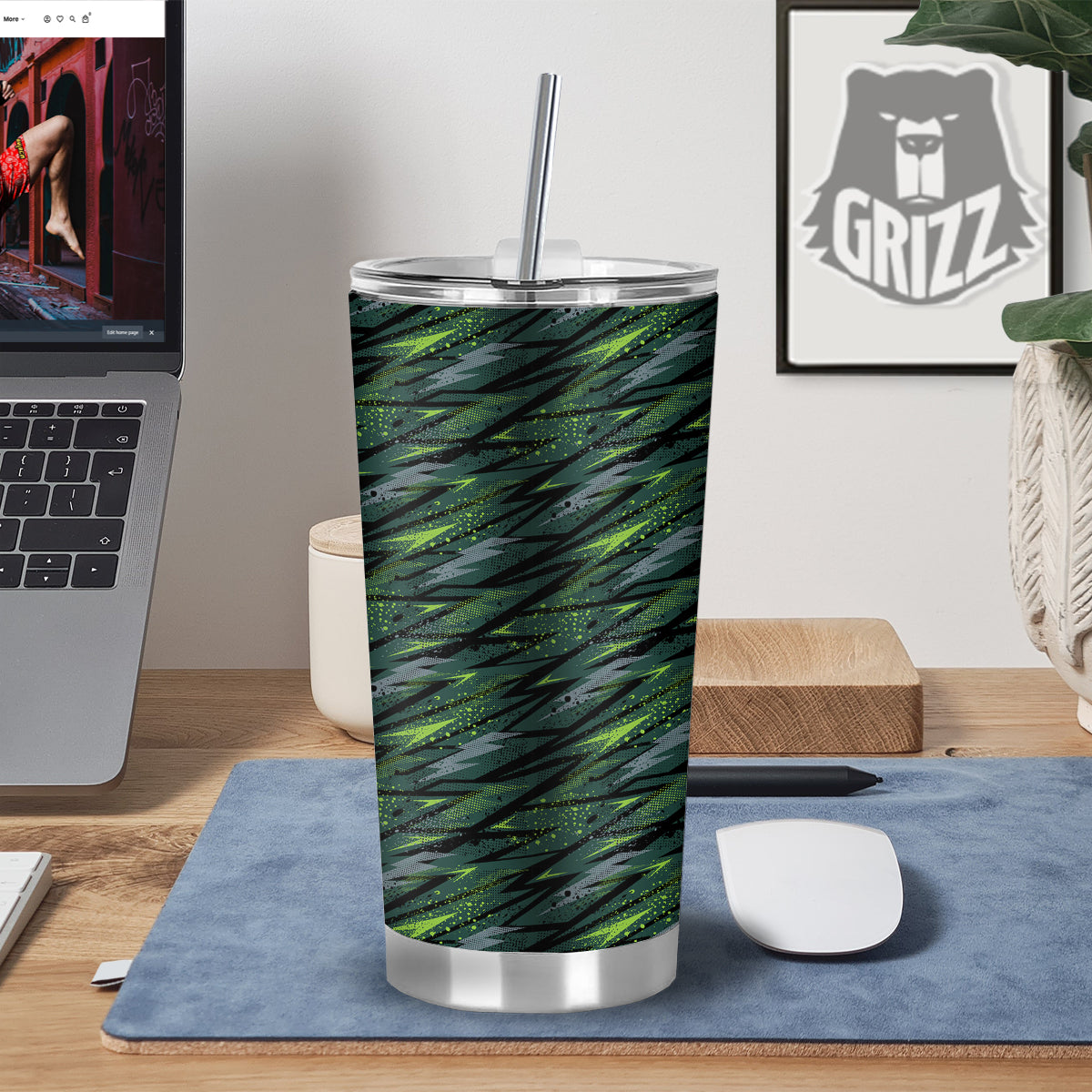 Abstract Green Lightning Print Pattern Tumbler-grizzshop