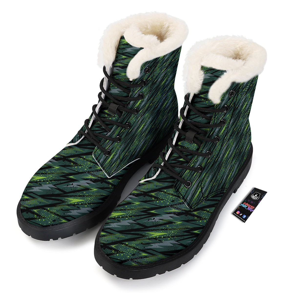 Abstract Green Lightning Print Pattern Winter Boots-grizzshop