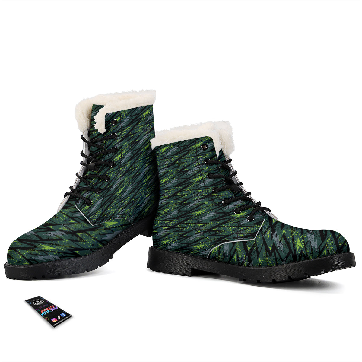 Abstract Green Lightning Print Pattern Winter Boots-grizzshop