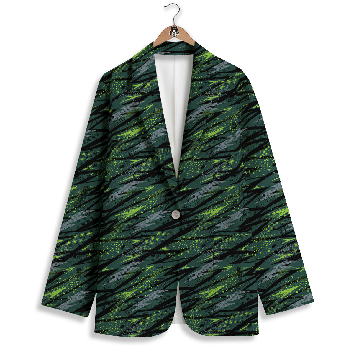 Abstract Green Lightning Print Pattern Women's Blazer-grizzshop