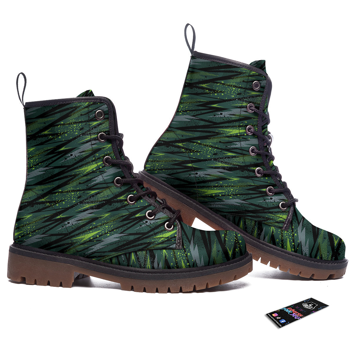 Abstract Green Lightning Print Pattern Work Boots-grizzshop