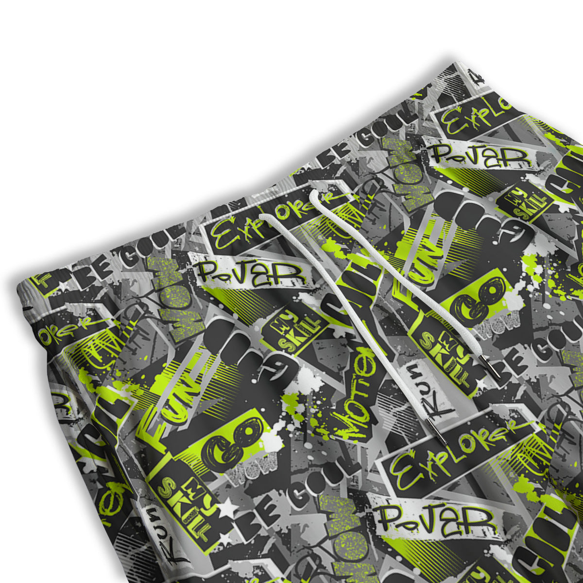 Abstract Grey And Neon Green Graffiti Print Pattern Men's Athletic Shorts