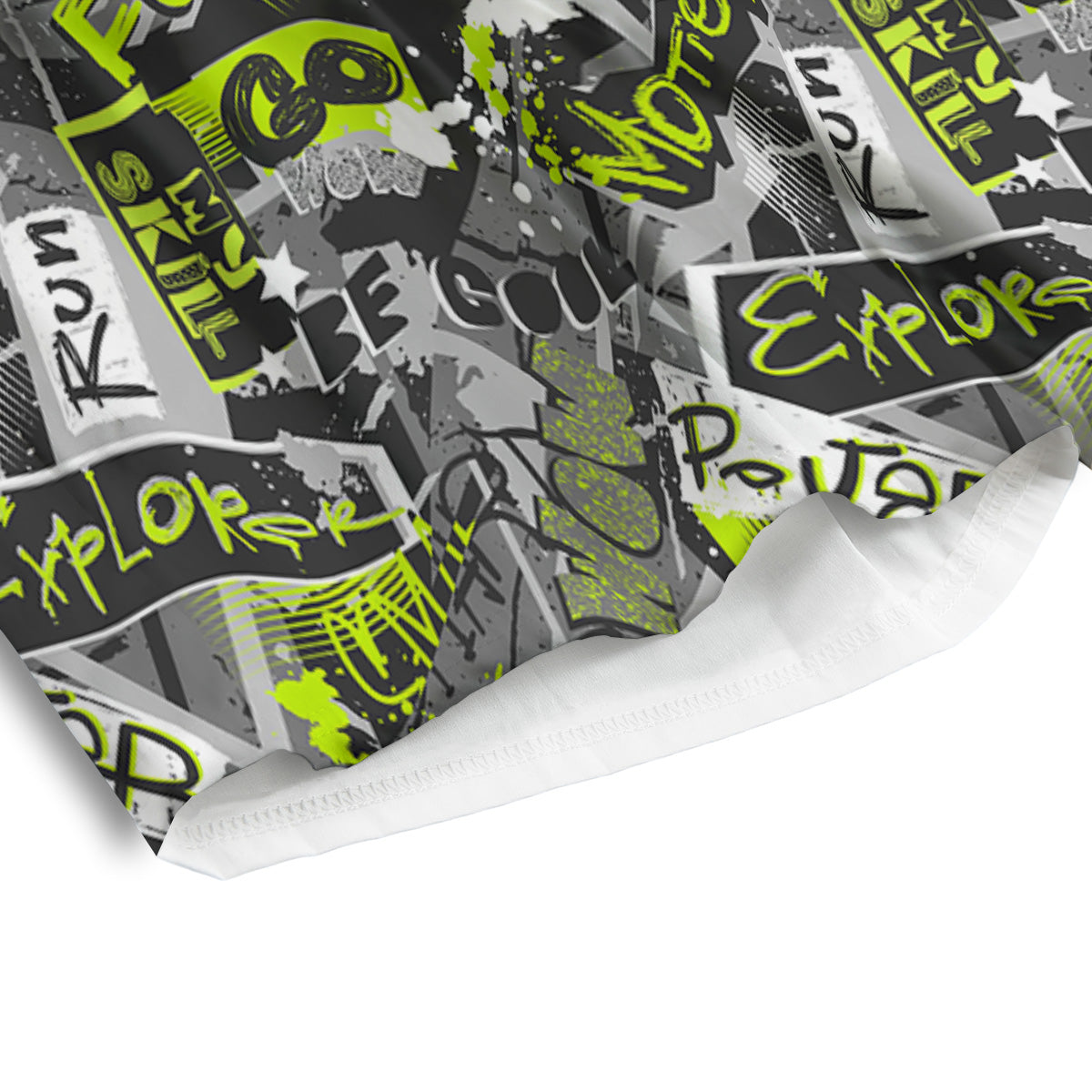 Abstract Grey And Neon Green Graffiti Print Pattern Men's Athletic Shorts