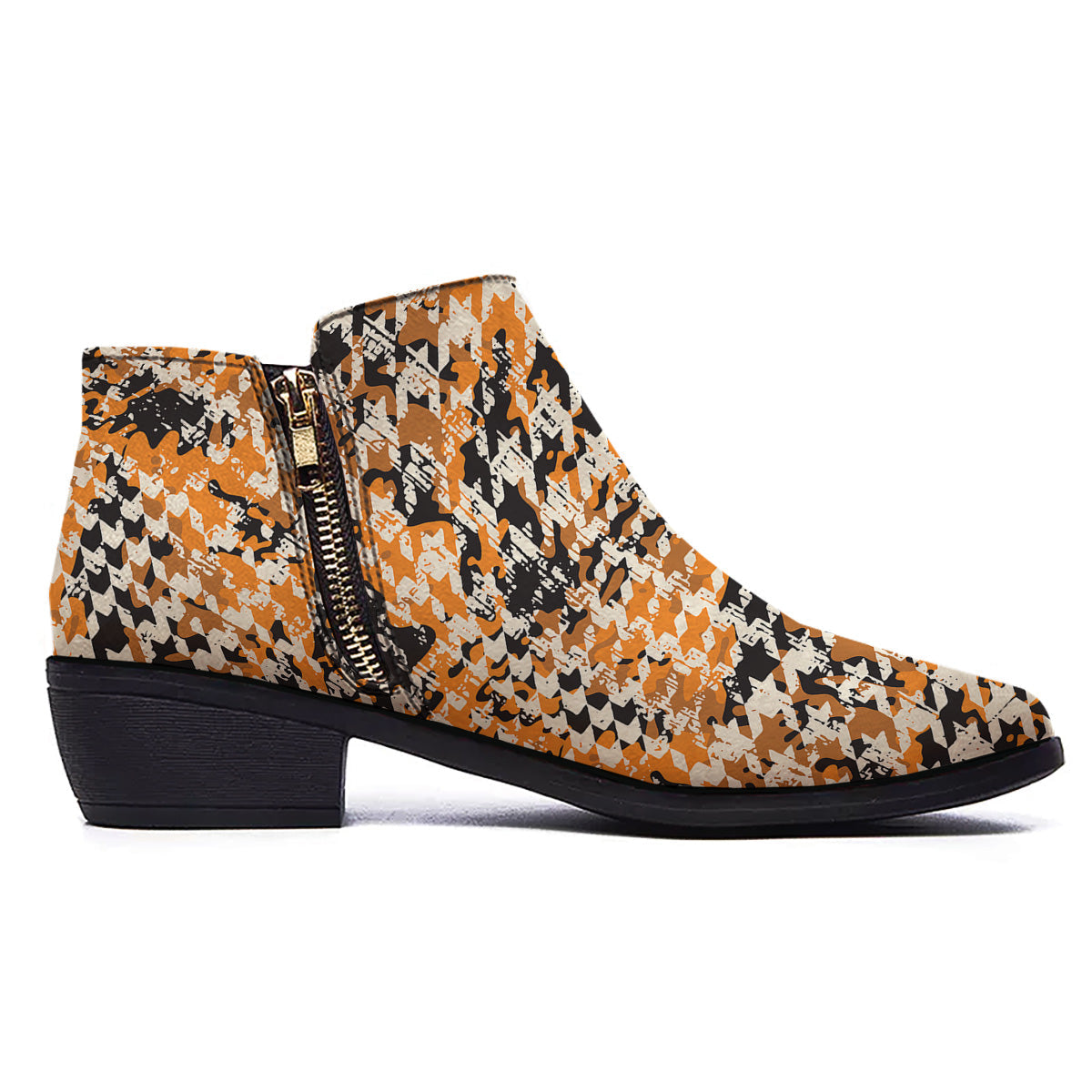 Abstract Grunge Houndstooth Camo Print Pattern Ankle Boots-grizzshop