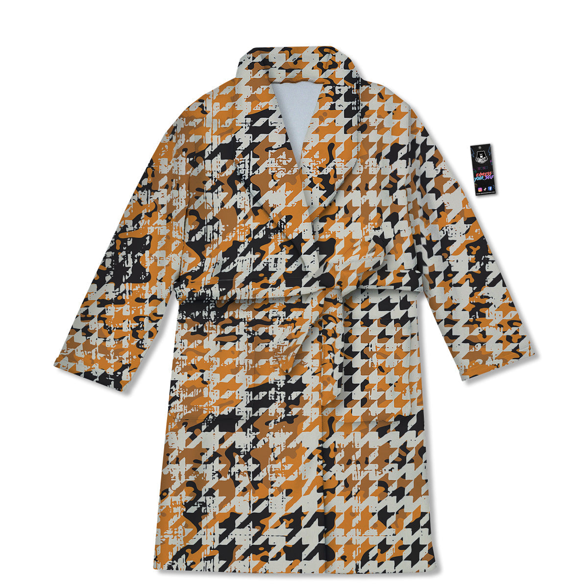 Abstract Grunge Houndstooth Camo Print Pattern Bathrobe-grizzshop