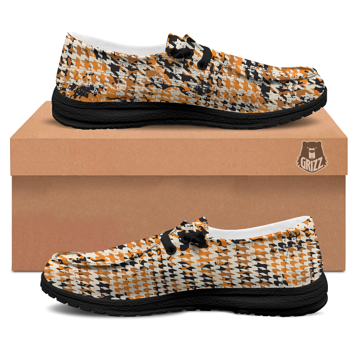 Abstract Grunge Houndstooth Camo Print Pattern Black Loafers-grizzshop