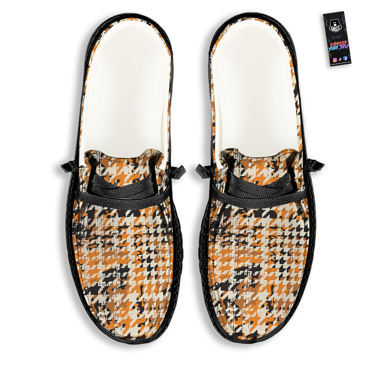 Abstract Grunge Houndstooth Camo Print Pattern Black Loafers-grizzshop