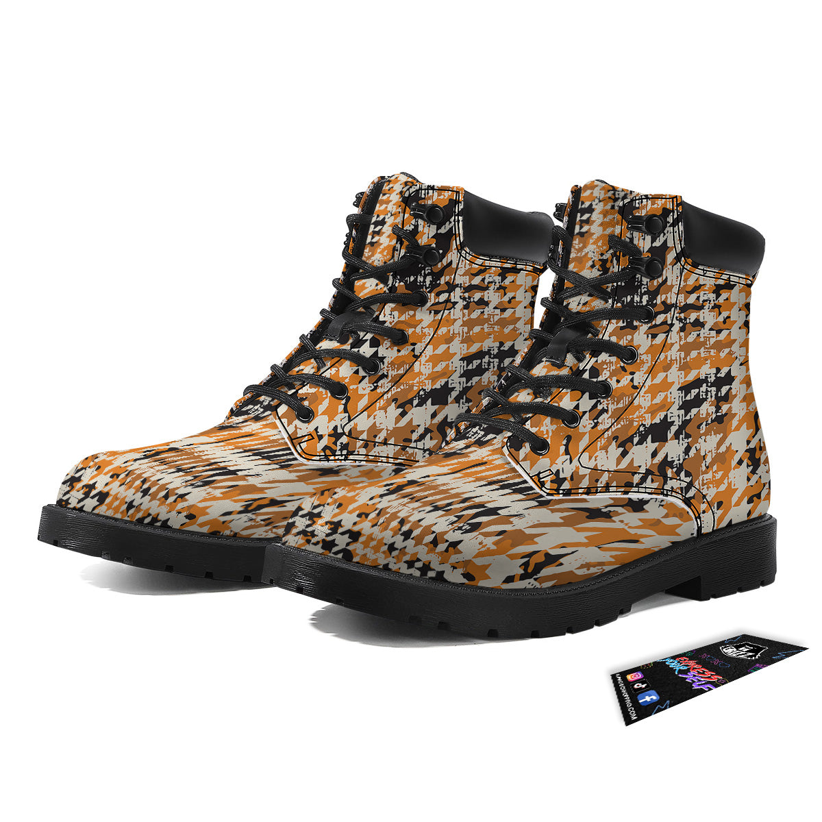 Abstract Grunge Houndstooth Camo Print Pattern Boots-grizzshop