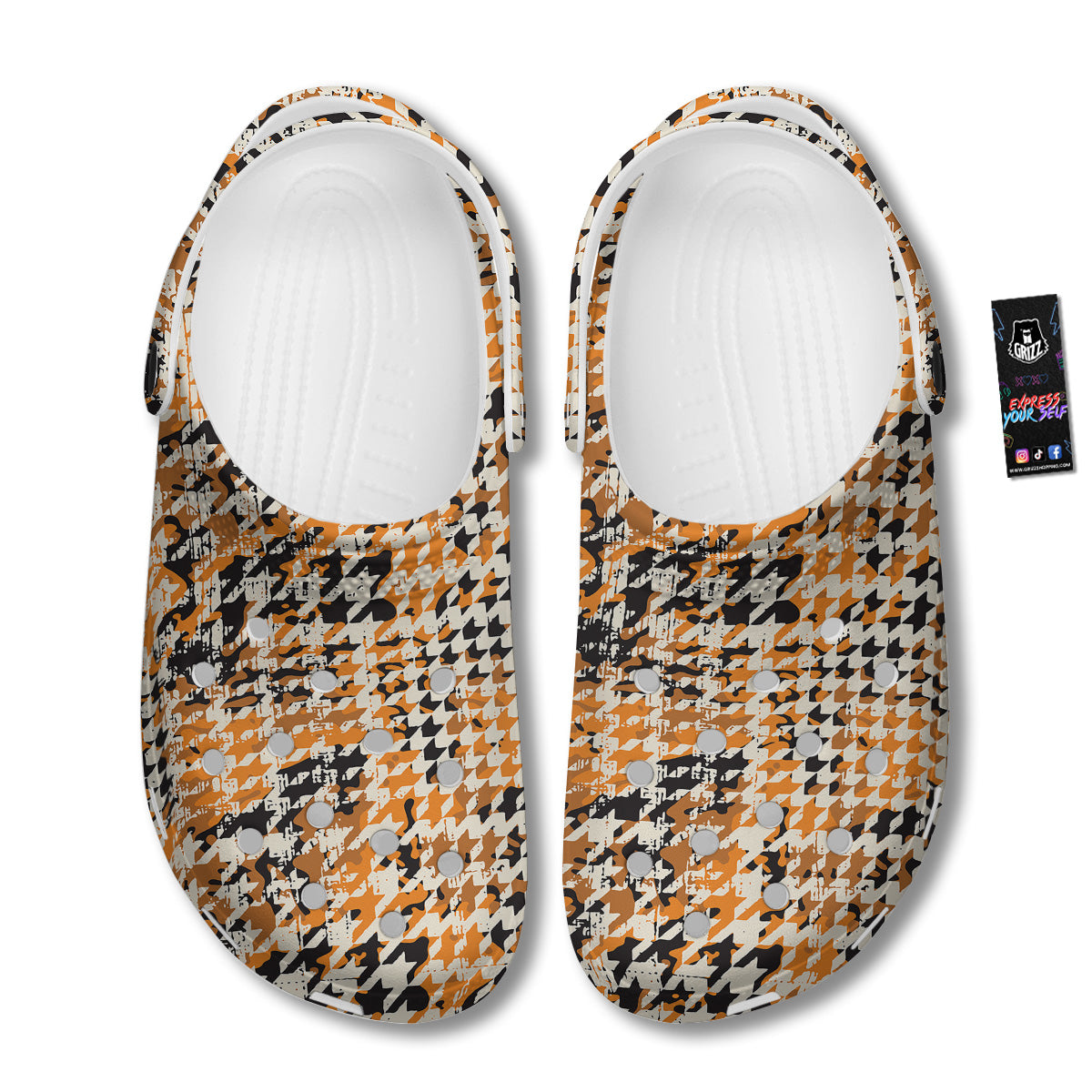 Abstract Grunge Houndstooth Camo Print Pattern Clog-grizzshop