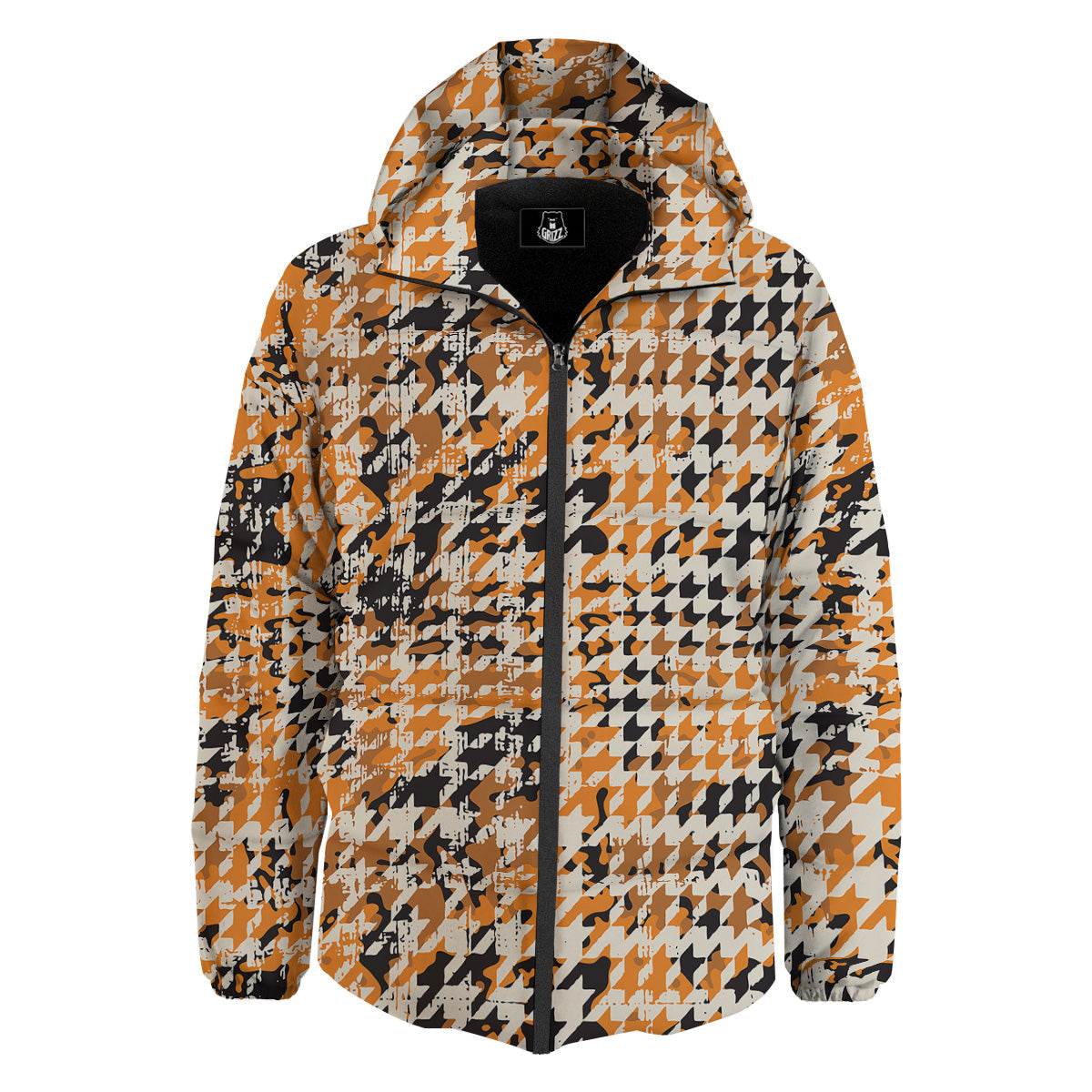 Abstract Grunge Houndstooth Camo Print Pattern Down Jacket-grizzshop