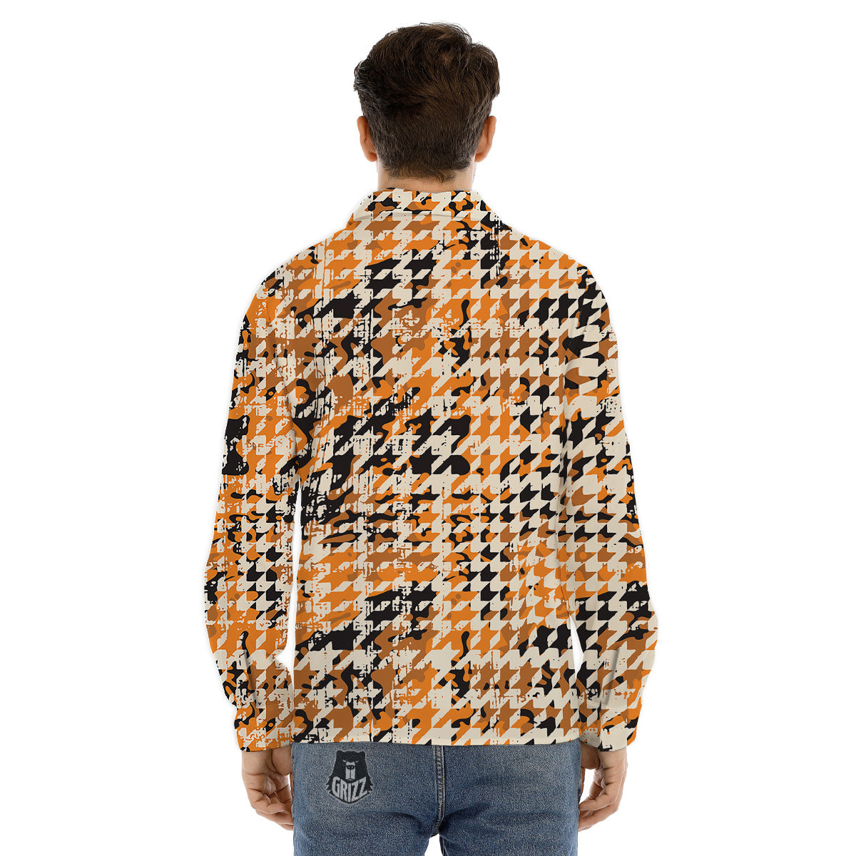 Abstract Grunge Houndstooth Camo Print Pattern Men's Dress Shirts-grizzshop