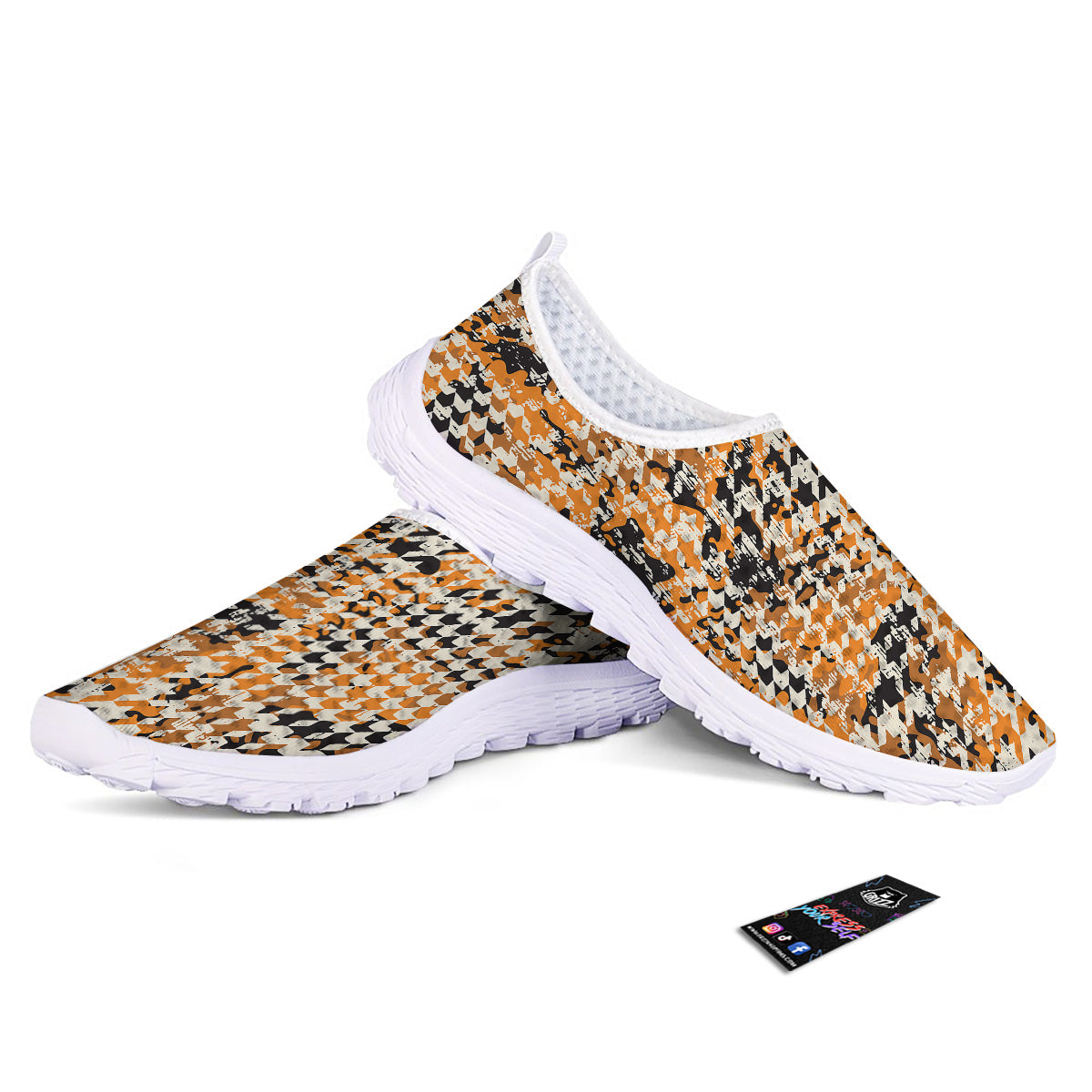 Abstract Grunge Houndstooth Camo Print Pattern Nurse Shoes-grizzshop