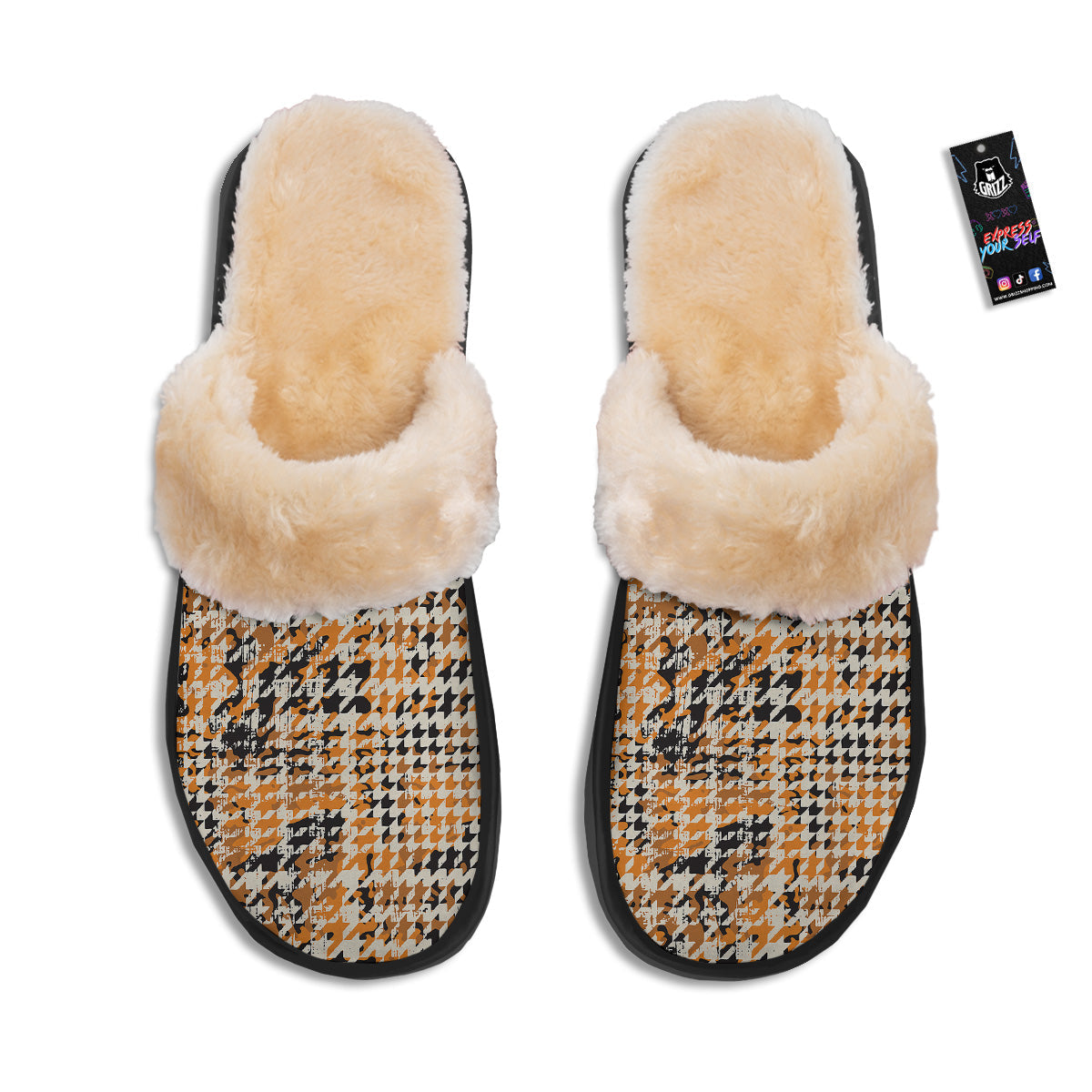 Abstract Grunge Houndstooth Camo Print Pattern Slippers-grizzshop