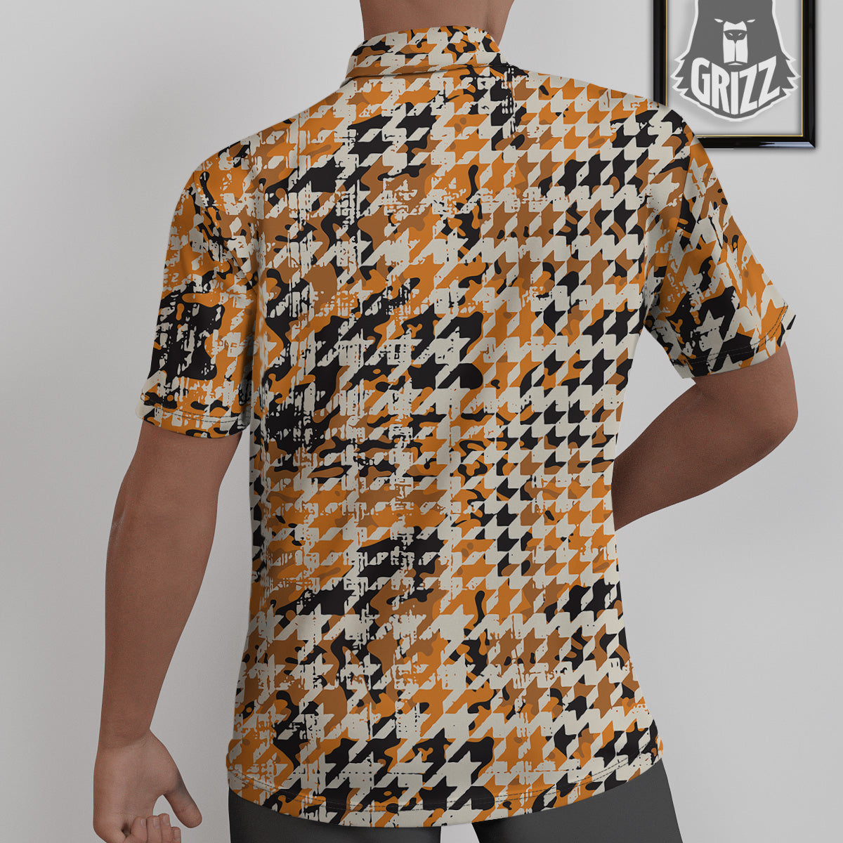 Abstract Grunge Houndstooth Camo Print Pattern Untucked Shirts-grizzshop