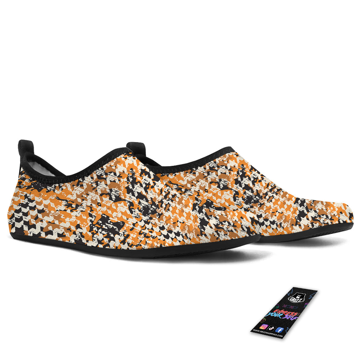 Abstract Grunge Houndstooth Camo Print Pattern Water Shoes-grizzshop