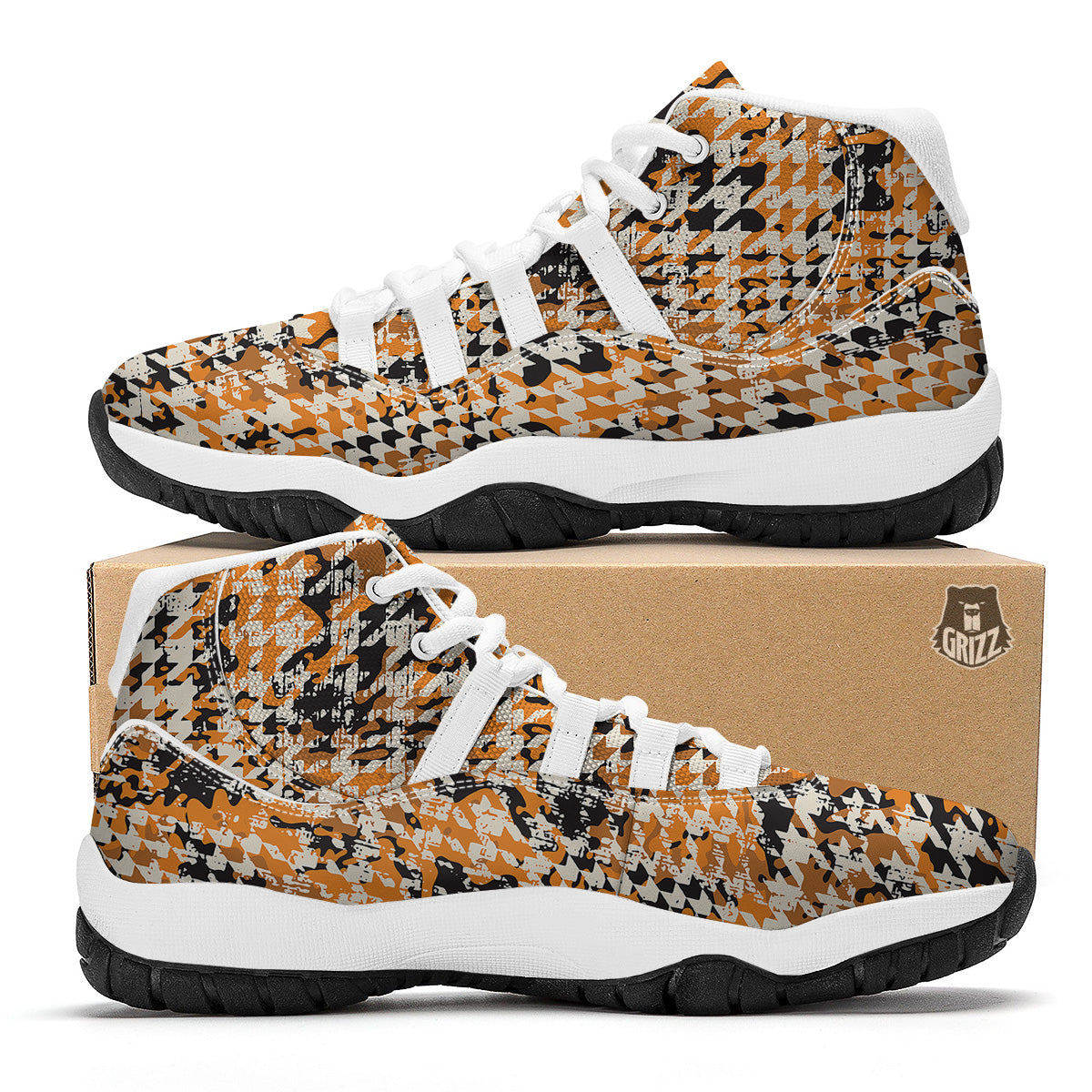 Abstract Grunge Houndstooth Camo Print Pattern White Bball Shoes-grizzshop