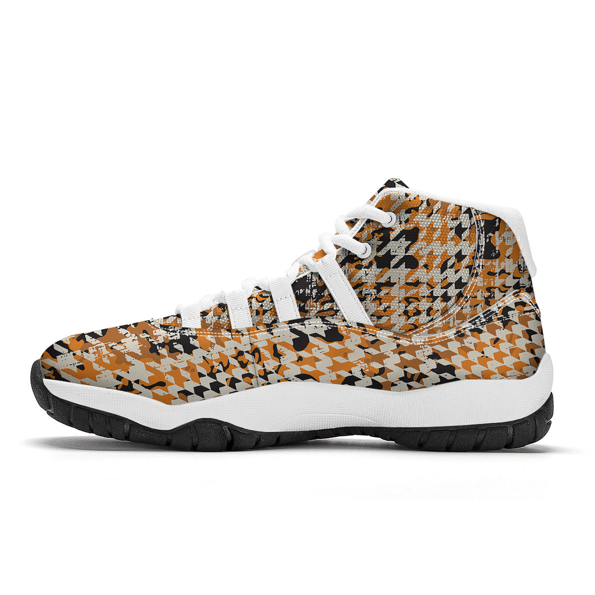 Abstract Grunge Houndstooth Camo Print Pattern White Bball Shoes-grizzshop