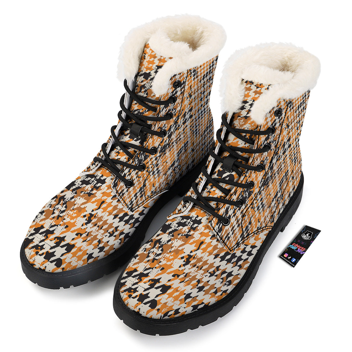 Abstract Grunge Houndstooth Camo Print Pattern Winter Boots-grizzshop