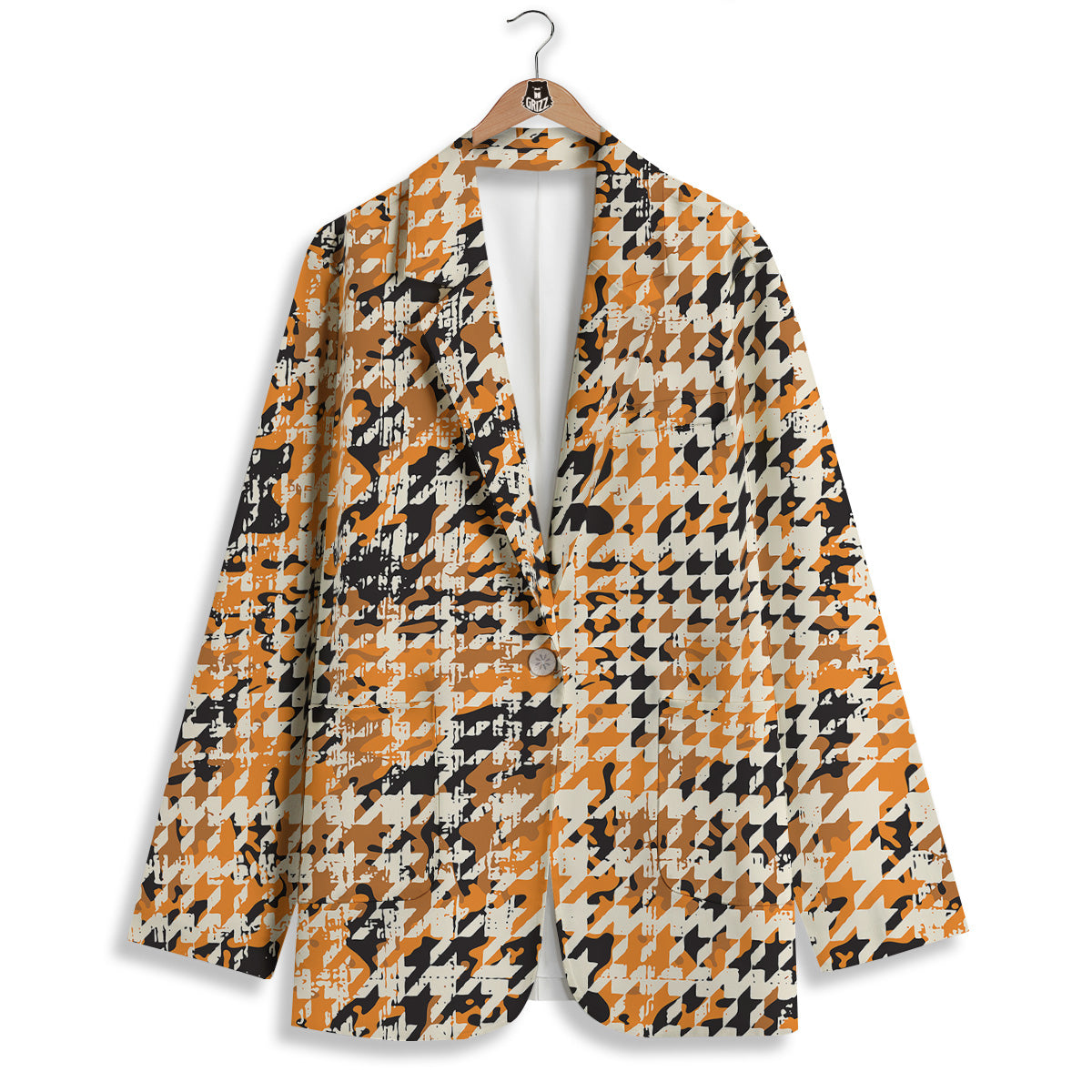 Abstract Grunge Houndstooth Camo Print Pattern Women's Blazer-grizzshop