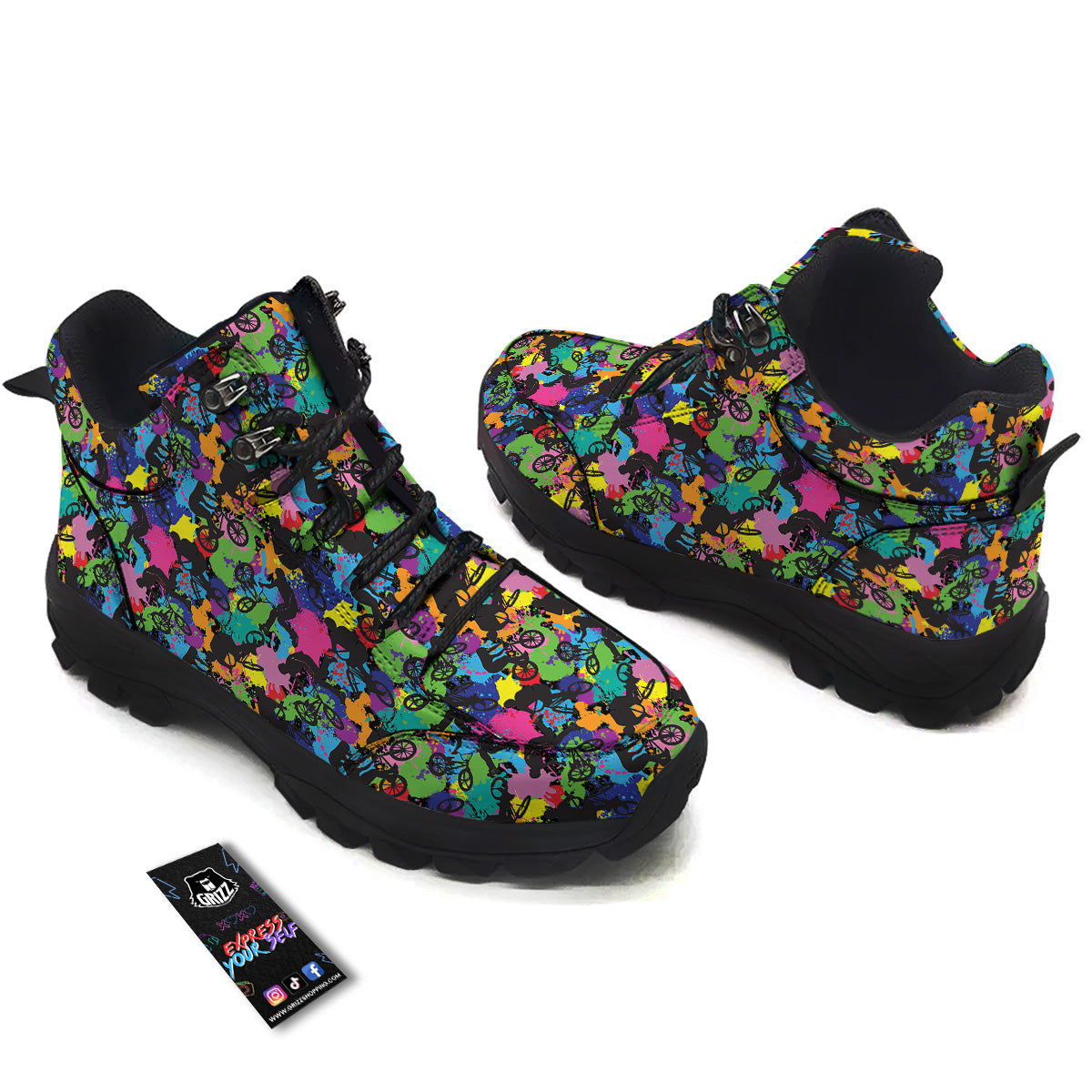 Abstract Grunge Urban Colorful Bicycle Print Pattern Hiking Shoes-grizzshop