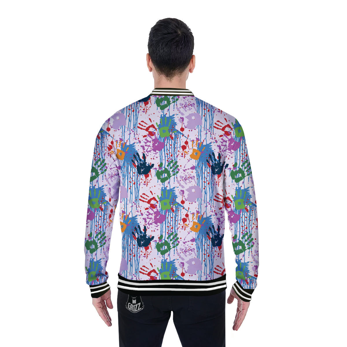 Abstract Hand Prints Colorful Print Pattern Baseball Jacket-grizzshop