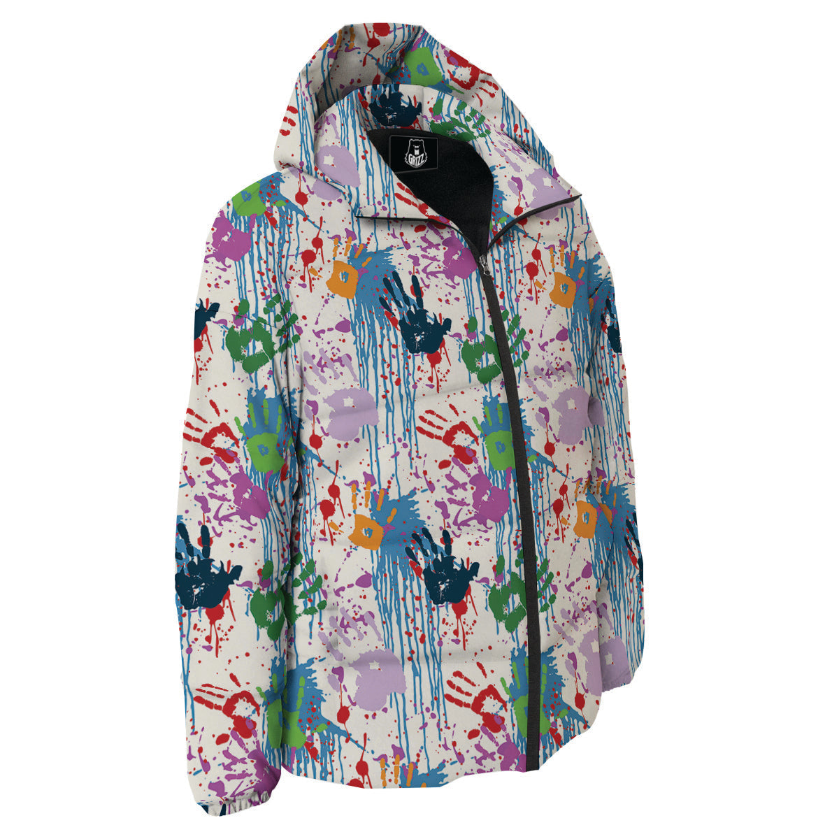Abstract Hand Prints Colorful Print Pattern Down Jacket-grizzshop