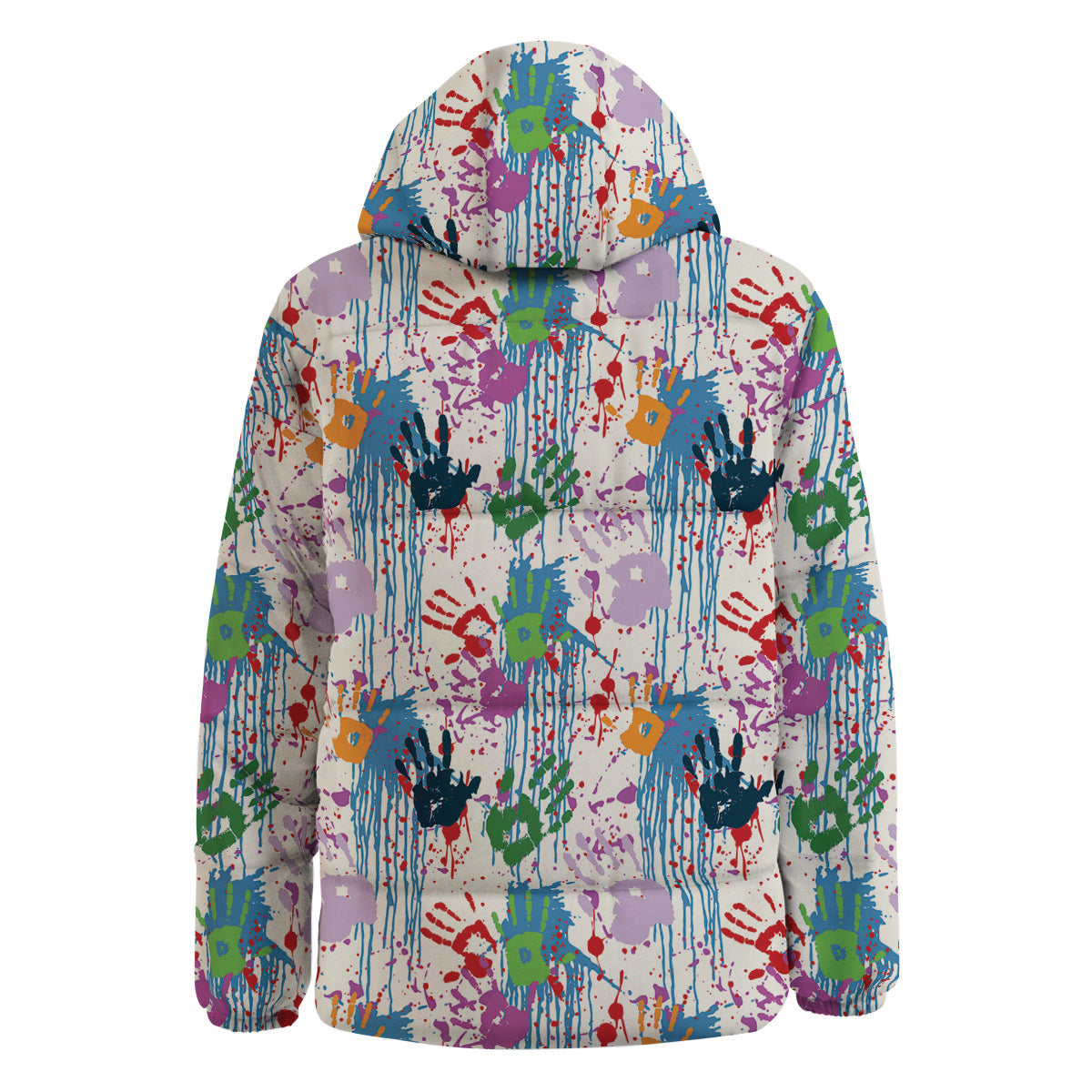 Abstract Hand Prints Colorful Print Pattern Down Jacket-grizzshop