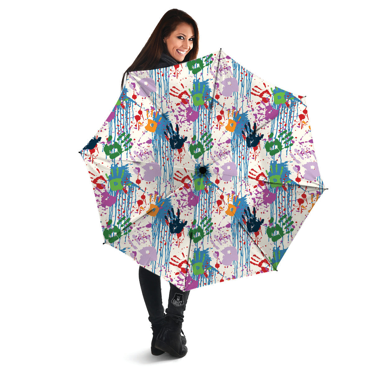 Abstract Hand Prints Colorful Print Pattern Umbrella-grizzshop
