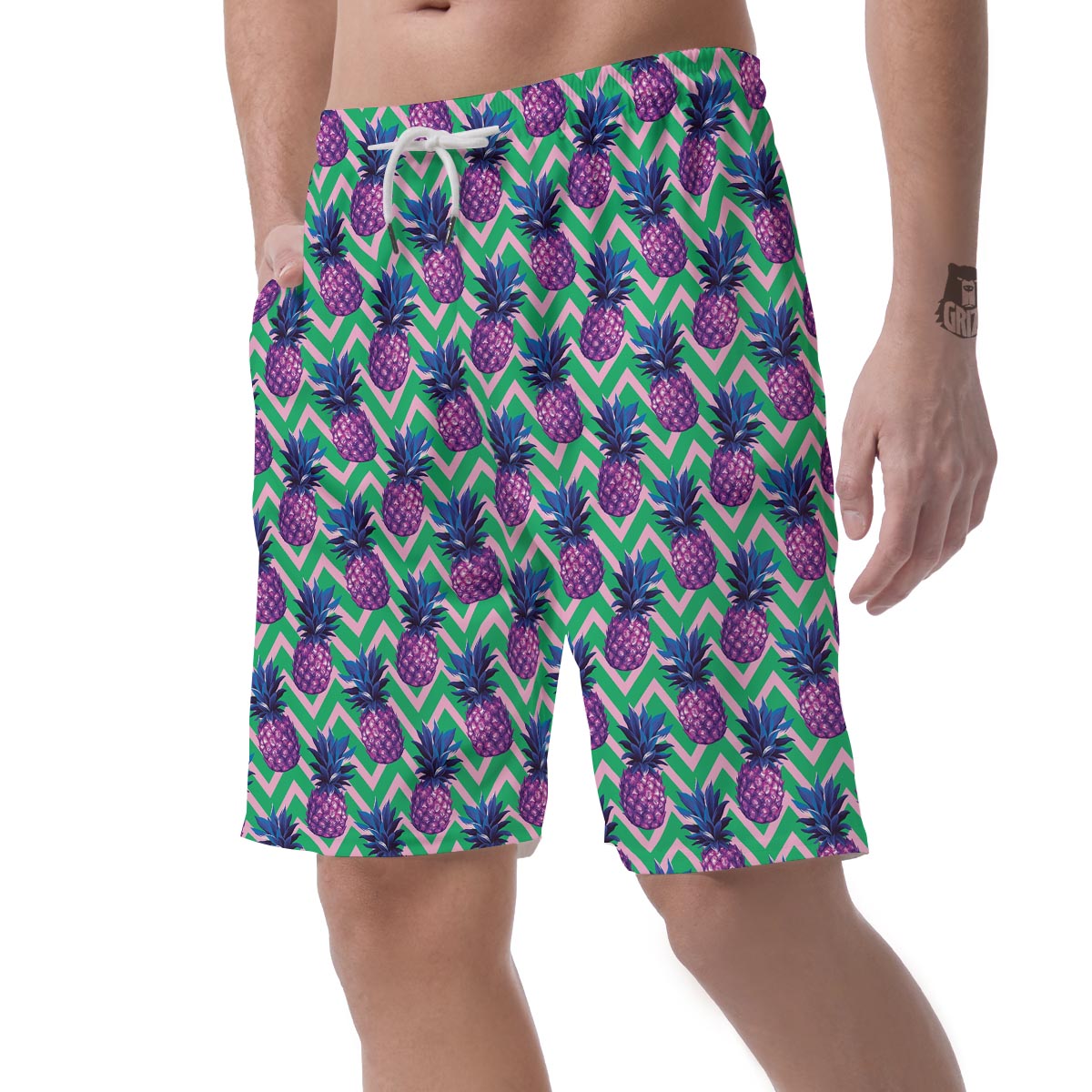 Abstract Hawaiian Pineapple Print Men's Shorts-grizzshop