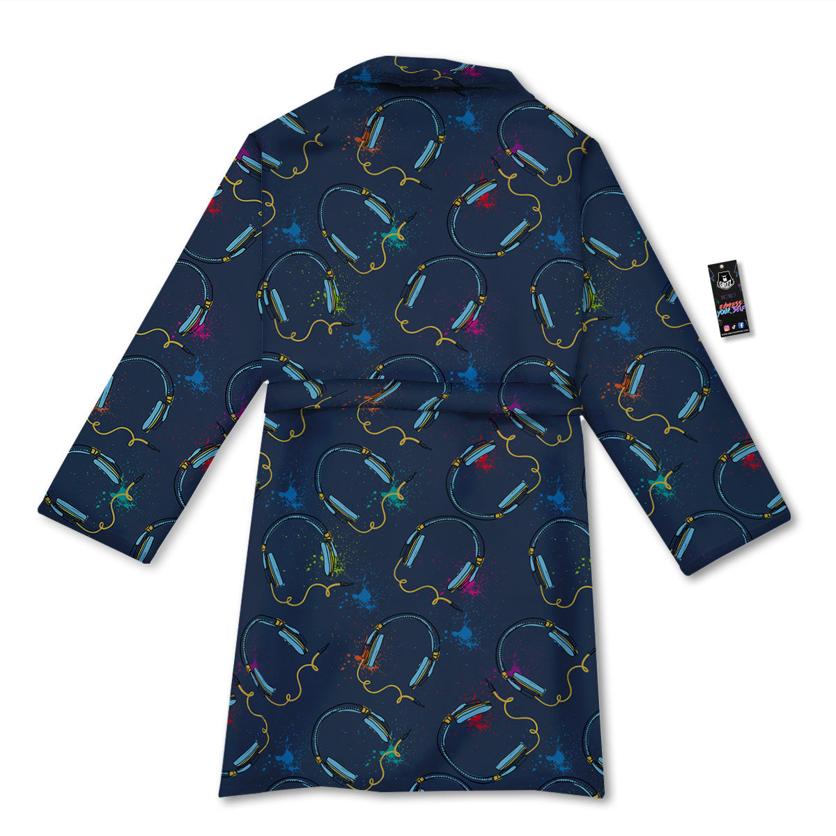 Abstract Headphone Blue Print Pattern Bathrobe-grizzshop
