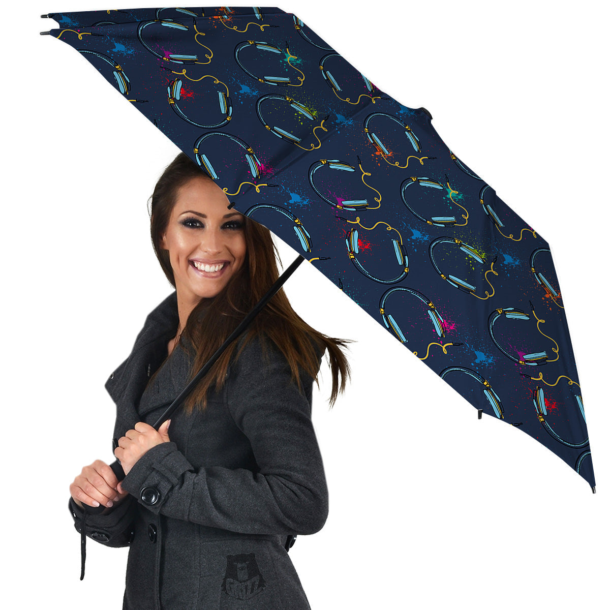 Abstract Headphone Blue Print Pattern Umbrella-grizzshop