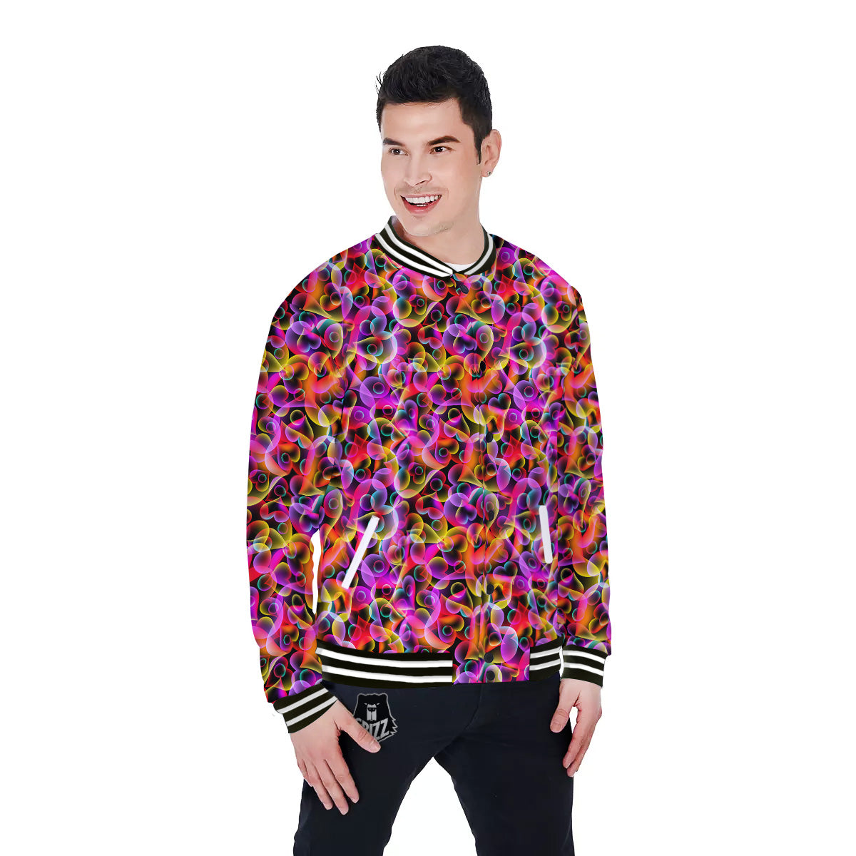 Abstract Hearts Neon Print Pattern Baseball Jacket-grizzshop