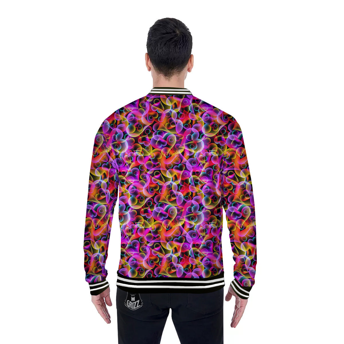 Abstract Hearts Neon Print Pattern Baseball Jacket-grizzshop