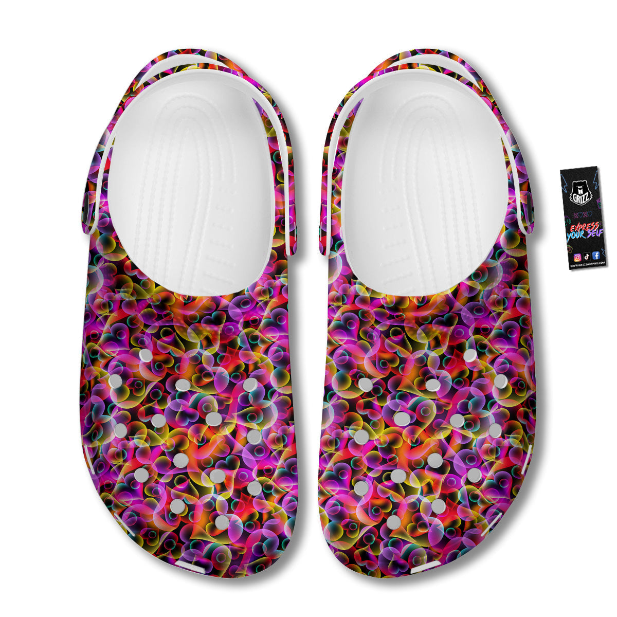 Abstract Hearts Neon Print Pattern Clog-grizzshop