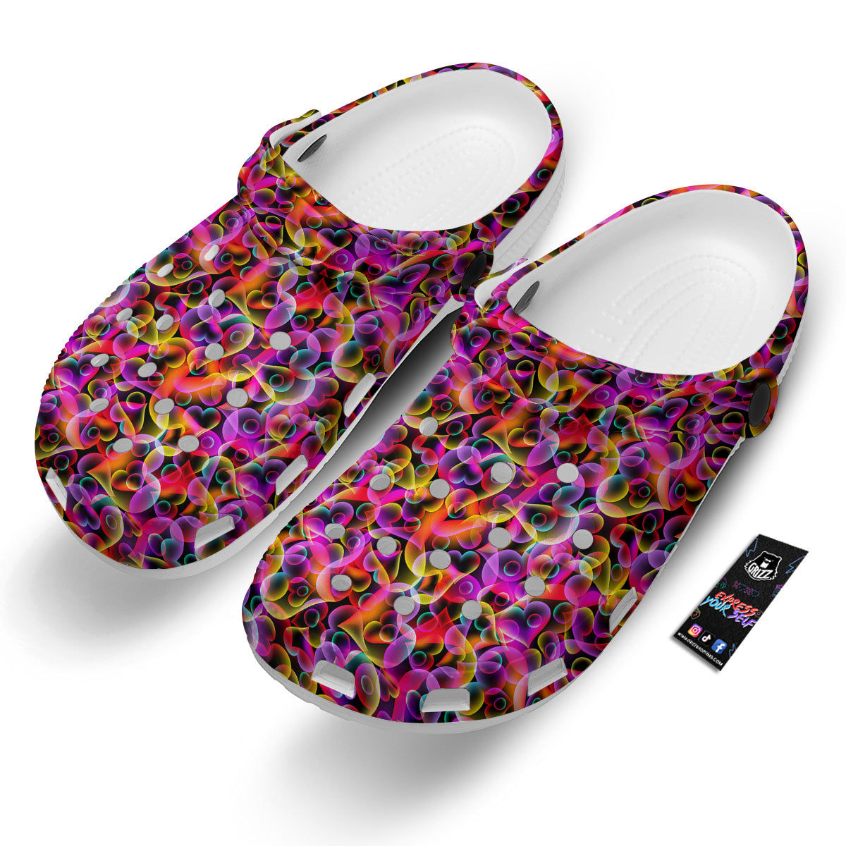 Abstract Hearts Neon Print Pattern Clog-grizzshop