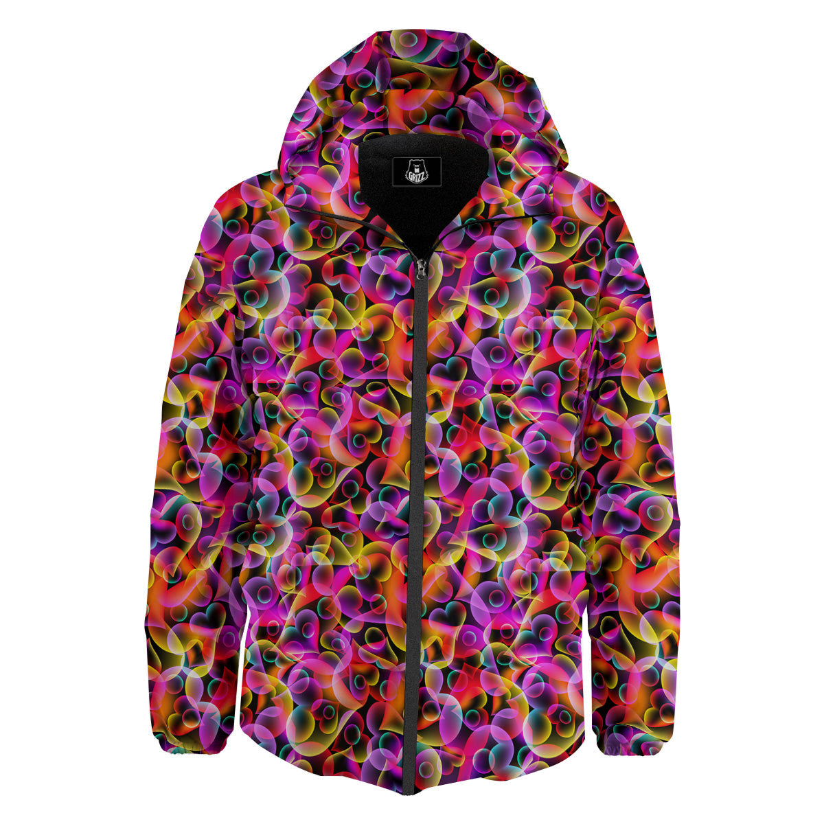 Abstract Hearts Neon Print Pattern Down Jacket-grizzshop