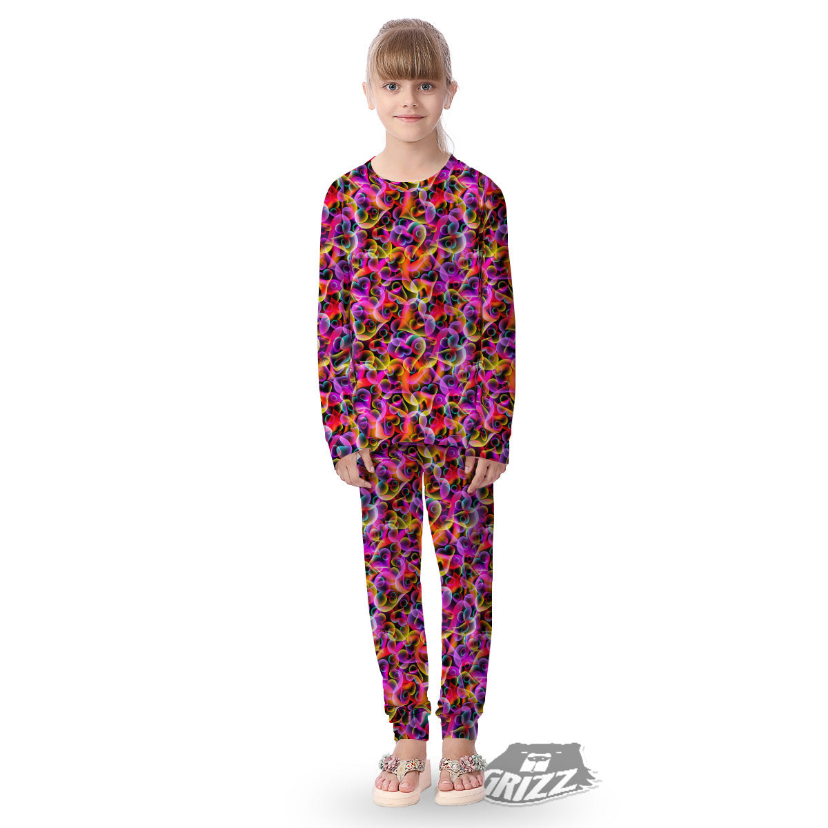 Abstract Hearts Neon Print Pattern Kid's Pajamas-grizzshop