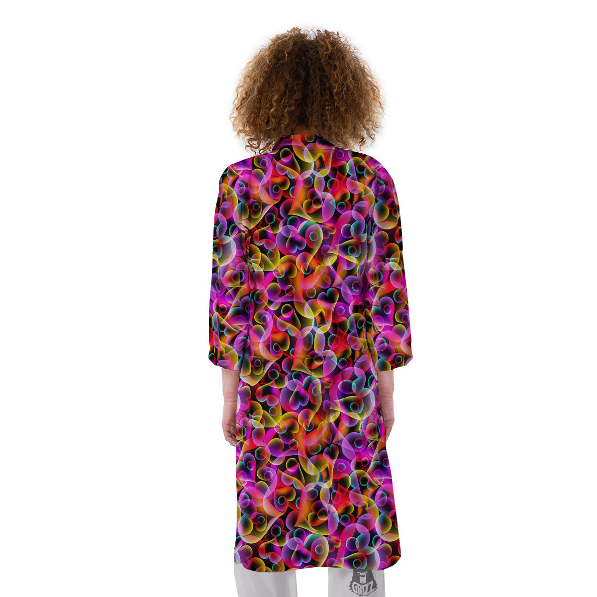 Abstract Hearts Neon Print Pattern Kimono-grizzshop