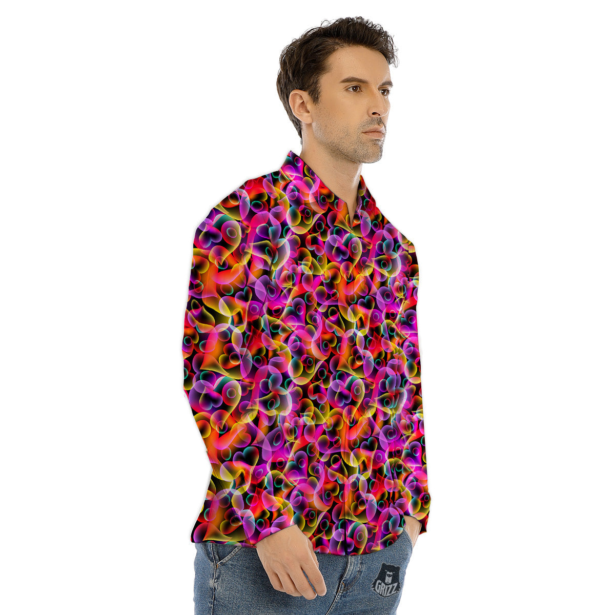 Abstract Hearts Neon Print Pattern Men's Dress Shirts-grizzshop