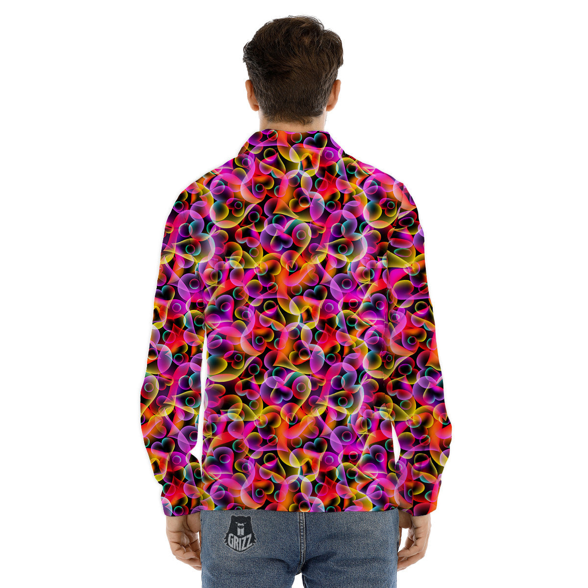 Abstract Hearts Neon Print Pattern Men's Dress Shirts-grizzshop